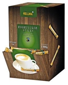 Hellma Rohrzuckersticks Einzelportionen Fairtrade, 500 Stück á 4 g 2000 g Karton